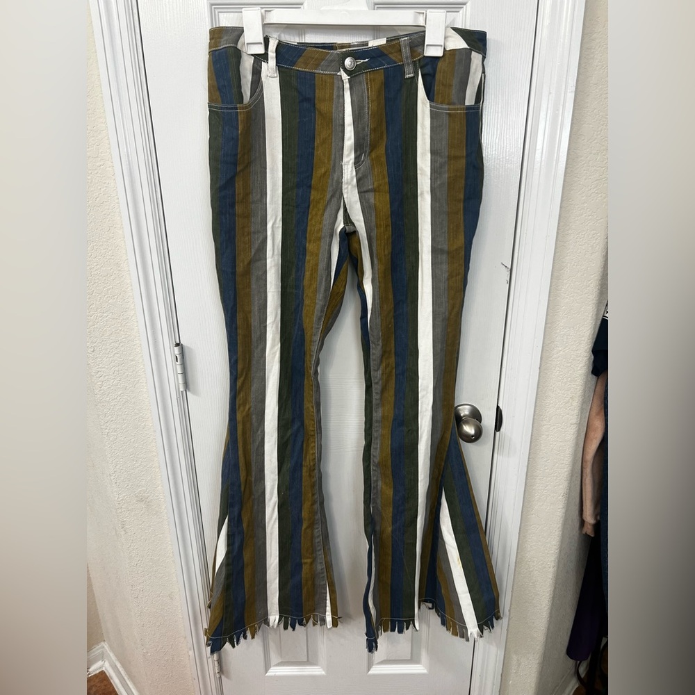 Hope for you Jeans XL Blue and Green Stripes Flare Wide Leg